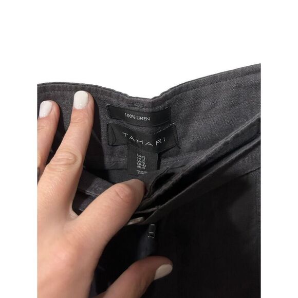 NWT NEW Tahari Gray Belt Linen Flowy Pants Size 12 Coastal Minimalist - Picture 5 of 11